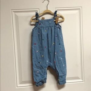 Toddler denim jumpsuit with floral embroidery